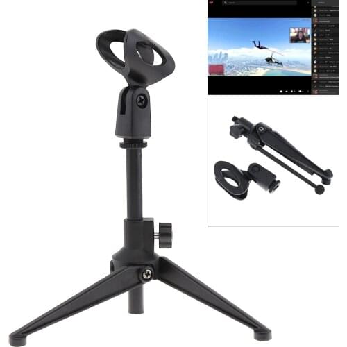 Portable Black Tabletops Microphone Stand Zinc Alloy Metal Tripod Mic Stand Bracket Support Adjustable for Broadcast / Meeting