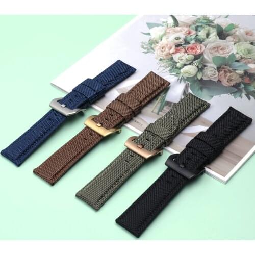 22mm 24mm 26mm Black Blue Brown Green Canvas Nylon fabric leather watch band Pin Buckle For Panerai strap belt tools