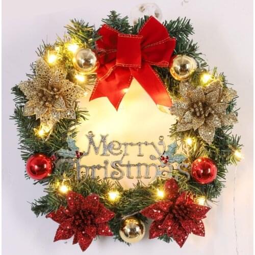 40CM Garland Arrangement Christmas Ornament Spruce Christmas Wreath With LED Light Front Door Home Party Hanging Garland 2021