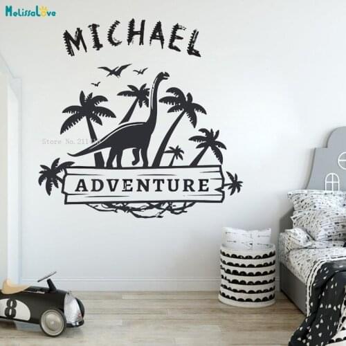 Custom Name Dinosaur Island Wall Sticker A Scene Full Of Vitality Kids Baby Room Self-adhesive Nursery Vinyl Decor YT4302