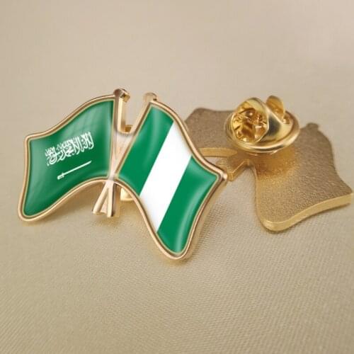 Saudi Arabia and Nigeria Crossed Double Friendship Flags Lapel Pins Brooch Badges