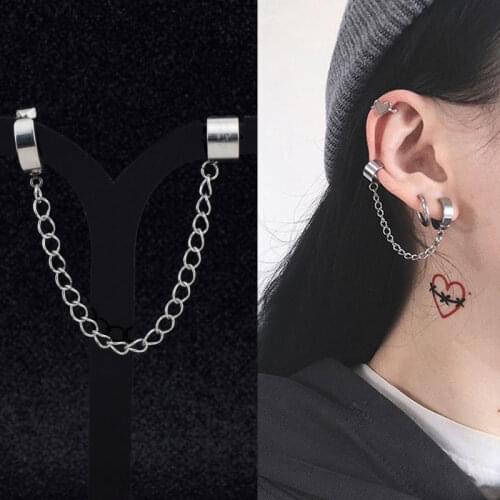 Punk Chained Hoop Earrings for Women Girls Teens Dangle Clip Earrings Earring Studs Hip Hop Party Street Fashion Jewelry Gifts
