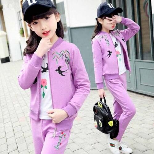 Floral Kids Tracksuit Spring Autumn Girls Sport Suits Zipper Coats+Pants Clothes Sets Children Clothing Set Teenager Costumes