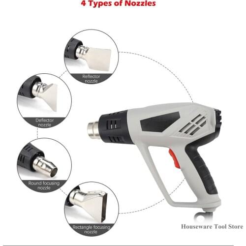220V Heat Gun 2000W Variable Temperatures Air Volume Industrial Electric Hot Air Guns Power Tools with Four Nozzle Attachments