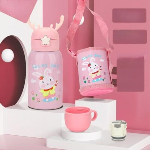 Cartoons Antlers 316 Material Stainless Steel Thermos Water Bottle with Straw Vacuum Flasks Thermoses Child Cup Christmas Gift