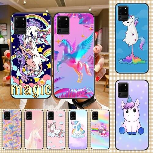 Lovely Animal Rainbow Unicorn Phone case For Samsung Galaxy Note 4 8 9 10 20 S8 S9 S10 S10E S20 Plus UITRA Ultra black soft