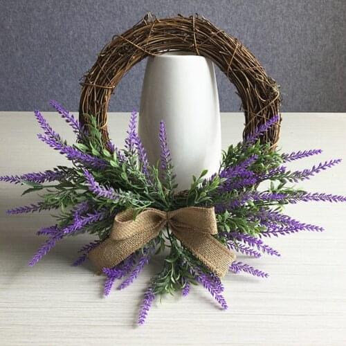 Bowknot Lavender Spring Flower Wreath Heart Shaped Durable Home Door Decor Artificial Lavender Wreaths Wedding Party Decoration
