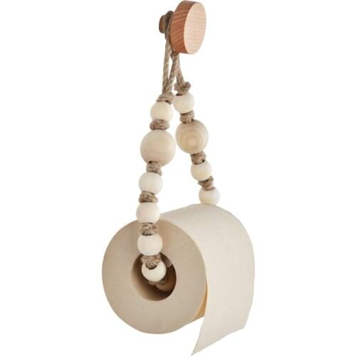 Nail-free Sticker Towel Rack Bathroom Wooden Hook Paper Towel Rack Bathroom Toilet Accessories Set Wooden beads