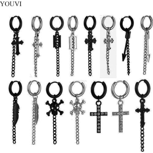 YOUVI 1PC Stainless Steel Painless Ear Clip Earrings For Men Women Punk Black Non Piercing Fake Earrings Jewelry Charm Gifts