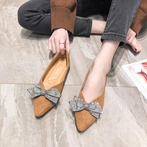 2020 Best-selling Women Flat Shoes Wild Loafers Comfortable Casual Pointed Toe Sweet Bow Solid Color Pointed Flat Bottom W33-40