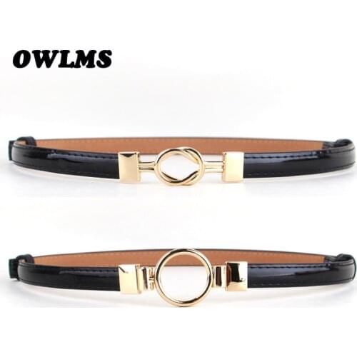 Female dress belts Gold circle buckle adjustable thin belt black PU leather corset female fashion simple wild decorative gifts