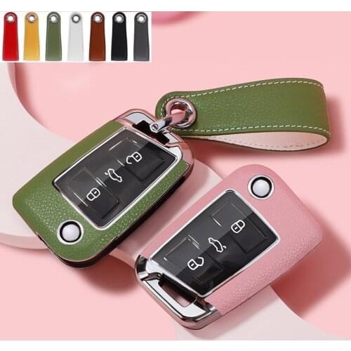 1 Pcs Color Car Flip Key Fob Case Bag Holder Cover With Keychain For Volkswagen VW Golf 7 Mk7 Skoda Polo Car Accessories