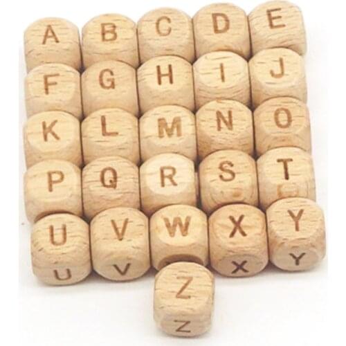 10pcs Beech Wooden Alphabet A-Z Letters Square Wood Spacer Beads For Baby Teether Pacifier Clip DIY
