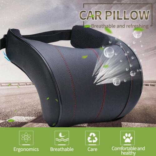 2PCS Car Neck Pillows Pu Leather head support protector black/red universal headrest backrest cushion easy install clean