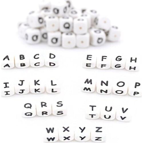 20PCS Silicone Made Alphabet English Letters Silicone Cube Teether Beads BPA Free DIY Name Pacifier Chain Accessories 12mm*12mm