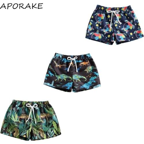 2021 Summer Kids Baby Boy Beach Shorts 0-4Y Toddler Dinosaur/Leaf/Tortoise Print Drawstring Shorts Bottom Holiday Beach Swimwear