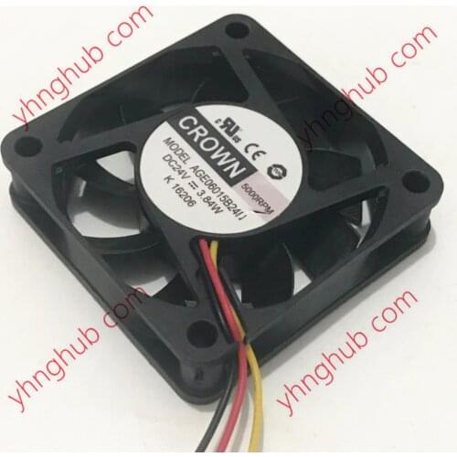 CROWN AGE06015B24H DC 24V 3.84W 60x60x15mm 3-Wire Server Cooling Fan