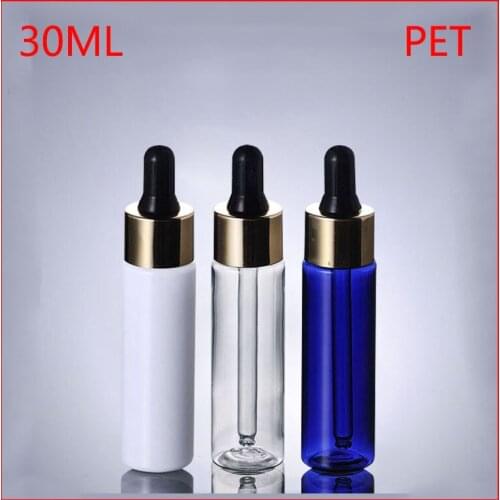 30ml Empty PET plastic dropper bottle with gold collar and black Bulb Perfume Sample Tubes For Essential Oil Refillable Bottles
