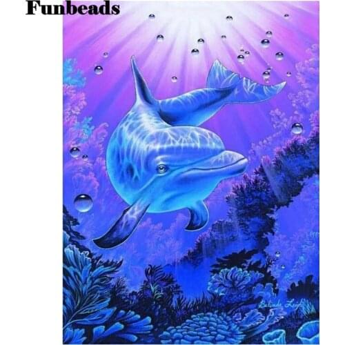 5D round square diamond embroidery blue dolphin pattern Diy full sets diamond painting mosaic pictures rhinestones icon FF335