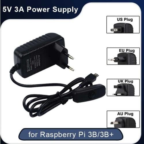 5V 3A Raspberry Pi 3 Model B+ Power Supply Micro USB Port Power Adapter AC Switch EU UK AU US Plug Charger for Raspberry Pi 3B