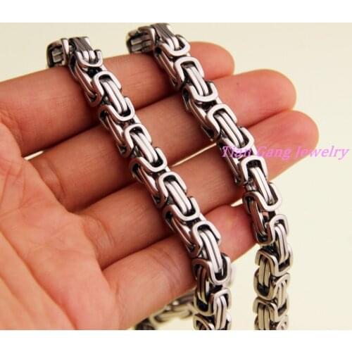 7-40" Huge Heavy Top Design 316L Stainless Steel Silver Color Byzantine Chain Mens Necklace Bracelet 7MM Width