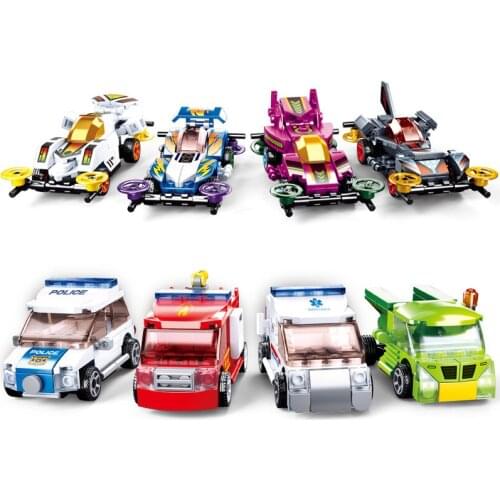 8Pcs/Lot Creative Mini Baby Super Racing Car Building Blocks Small Vehicle Bricks Classic Model Toys For Kids Gift