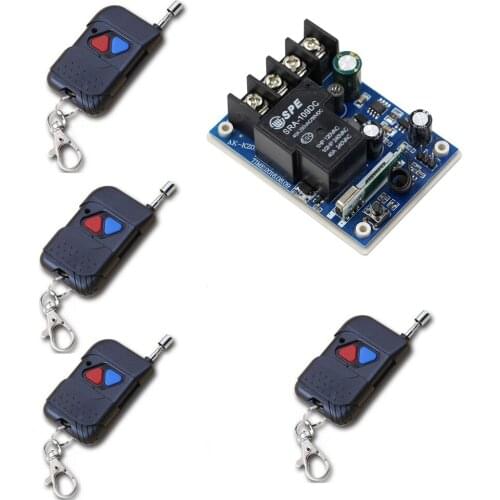 New Style DC 12V 24V 36V 48V 30A RF Wireless Remote Switch Relay Receiver and 4pcs Remote Controllers For Light Lamp LED Bulbs