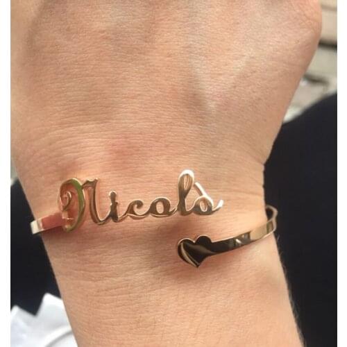 Custom Name Heart Bangles For Women Fashion Jewelry Stainless Steel Personalized Nameplate Bracelets Best Friends Gifts