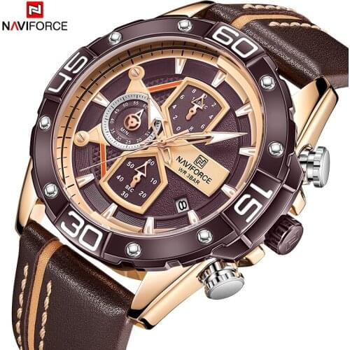 2021 NAVIFORCE Top Brand Luxury Chronograph Quartz Wrist Watch For Men Sports Watches Military Male Clock Genuine Leather Strap