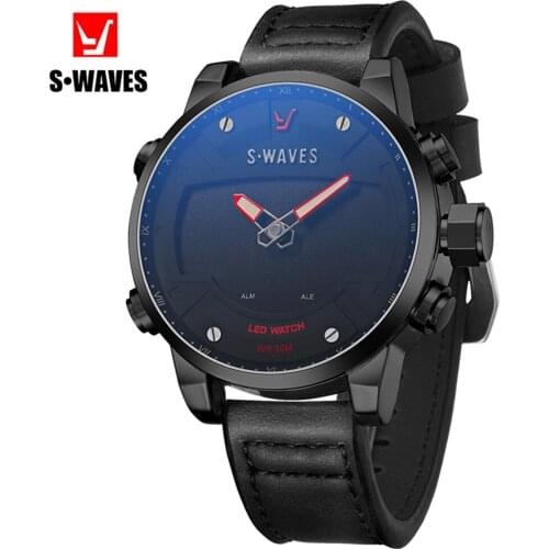 SWAVES Fashion Reloj Hombre Sport LED Unique Quartz Watch Men Complete Calendar Black Digital Analog Waterproof Wristwatch Mens