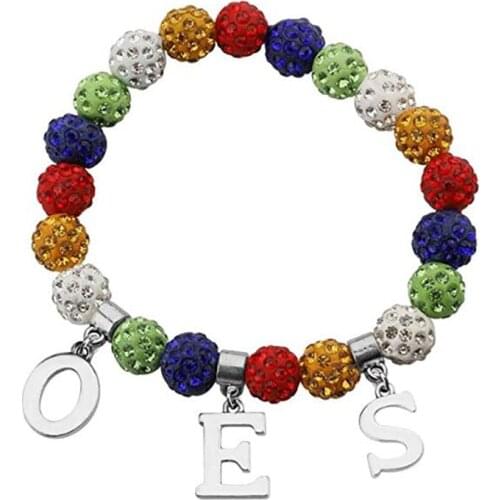 Elastic Handmade Mix colorful Disco Crystal Ball Beads OES Bracelet Order Easter Star Sorority Bangles Groups Symbol Jewelry