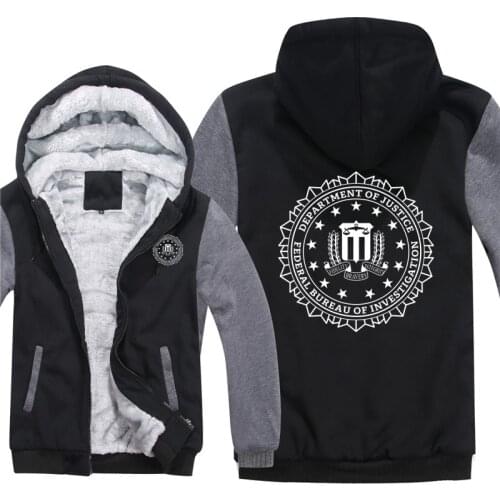 FBI Hoodies Men Cool Fashion Coat Thicken Logo Printed FBI Sweatshirt Mans Jacket Hoody