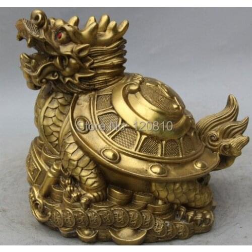 FF44226 10' Chinese Folk Brass Dragon Turtle Tortoise Money Wealth Fu Statue Sculpture