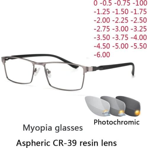 Photochromism Finished Nearsight Myopia Eyeglasses Full Metal Frames Degree Lens Diopters Glasses -1 -1.5 -2 -2.5 -3 -4 To -6