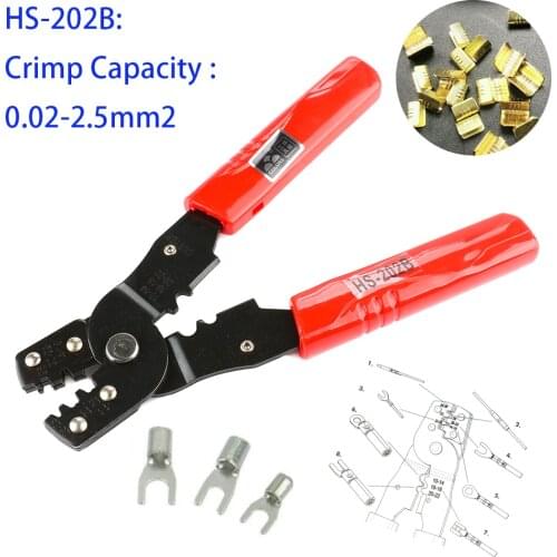 HS-202B Mini Crimping Tool Crimper for 0.02-2.5mm² Open Barrel Terminal and 454A/454T Copper U Type Buckles