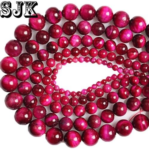 Natural Stone Rose Red Tiger Eye Beads Magenta Agates Round Beads Diy Beads For Bracelet Jewerly Making 4 6 8 10 12mm Wholesale