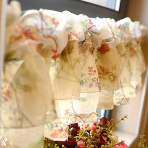 Kitchen Curtains Short Styles American Pastoral Printing Half Window Partition Cloth Lace Yarn Floral Home Decor Coffee Shop