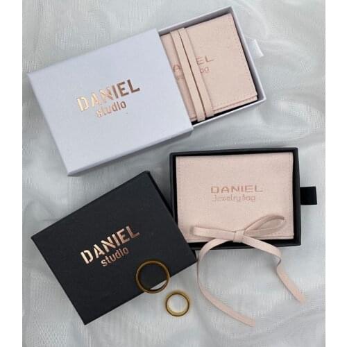 50pcs Luxury Envelope Flap MicroFiber Suede pink Jewelry Pouches with box set Custom Logo Jewelry Packing Pouches With Flap