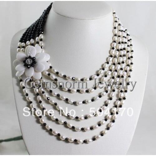 Fashion Freshwater Rice Pearl Bead Necklace Multistrands Costume Jewelry African Style Chunky Bib Necklace FP037