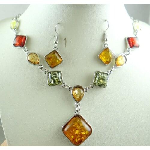 Fashion Precious Modernist teardrop golden honey pressed Ambers Pendant Necklace earring jewellery making sets Free shipping A1