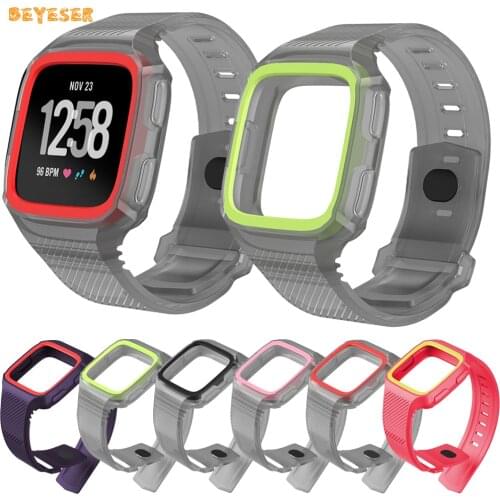 Soft Silicone Watchband For Fitbit Versa Watch Wristband Protective Case Cover Frame Replacement Adjustable Strap Accessories