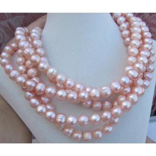NATURAL HUGE SOUTH SEA 10-11MM PINK PEARL NECKLACE 50"925silver GOLD CLASP W