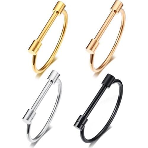 New Arrivals Stainless Steel D Bangle Women Cuff Bracelets Silver/ Gold/ Rose Gold/ Black Screw Bracelet Fashion Jewelry Female