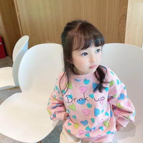 Autumn heart printed girls long sleeve sweatshirts Kids cotton loose cute pullovers clothing