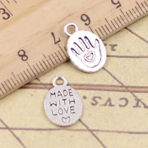 60pcs Charms Hand Made With Love 15x10mm Tibetan Silver Pendants Antique Jewelry Making DIY Handmade Craft For Bracelet Necklace