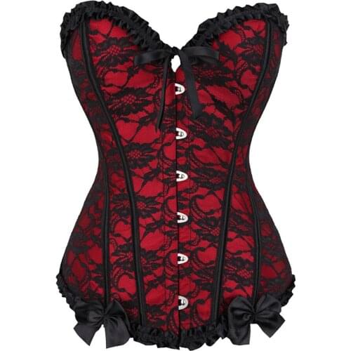 Sexy Overbust Corsets and Bustiers Lace Up Vintage Floral Bow Corset Lingerie Top plus size Corselet for women Burlesque Costum