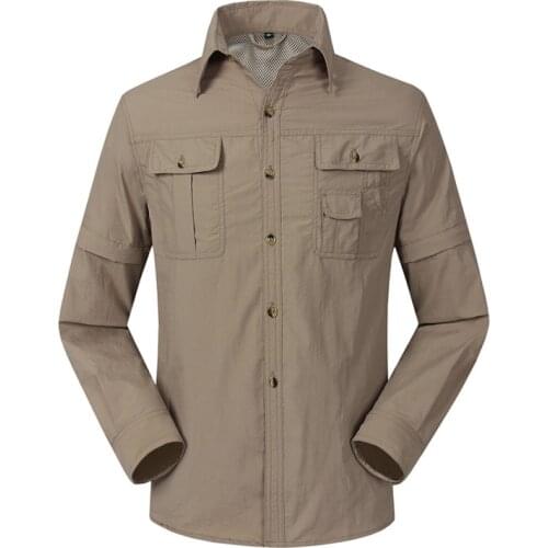 Removable Military Shirts Fishing Trekking Thin Clothing Mens Summer Outdoor Hiking Quick Dry Breathable