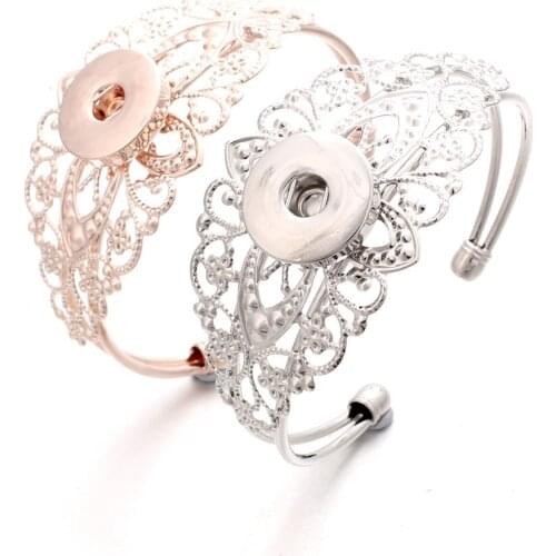Silver Color Bangle Bracelet With Snaps 18mm Metal Snap Button Bracelet For Women Mens Watch Cuff Bangle Button Bracelet ZE048