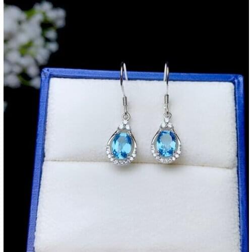 Fashion 925 Silver Hook Earrings for Party 5mm*7mm Natural Light Blue Topaz Drop Earrings Sterling Silver Topaz Jewelry