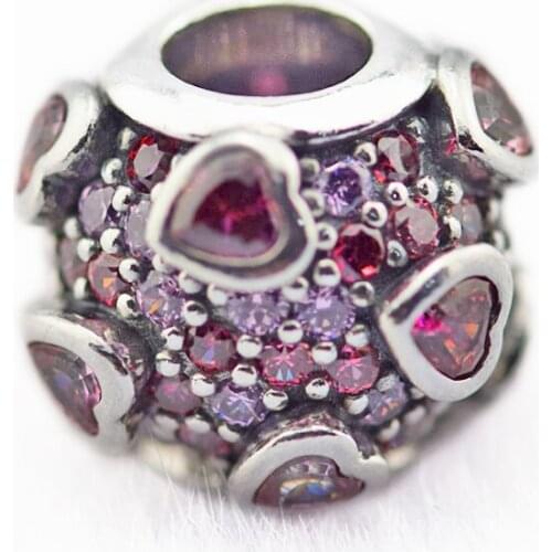 QANDOCCI Fits for Pandora Charms Bracelets Explosion of Love Beads with Multi-Color CZ 925 Sterling-Silver-Jewelry Free Shipping